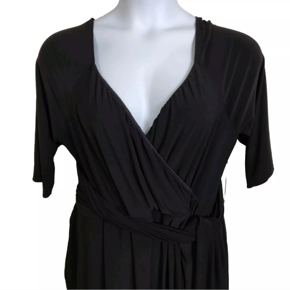 IGIGI Solid Black Stretchy Faux Wrap Dress Formal Cocktail Plus Size 18/20 - Picture 2 of 14